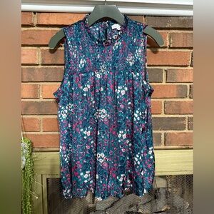 #9)  Chic Floral Sleeveless Blouse - Teal and Pink